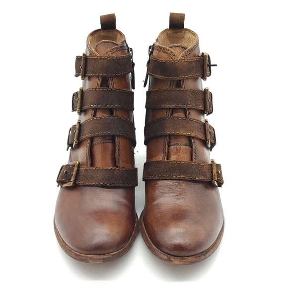 Roan by Bed Stu Zoey Tan Stacked Heel Buckle Ankle Boots Women's Size 9.5 - Picture 6 of 15